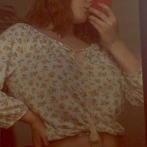 Yellow and white floral print crop top/ shirt